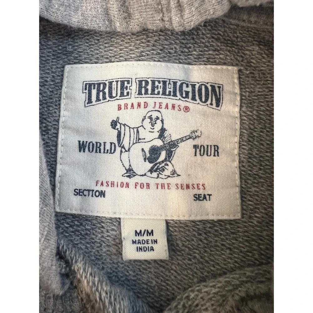 True Religion Mens World Tour 2002 Buddha Graphic Hoodie Gray Medium M Pullover